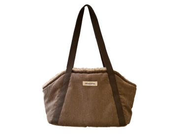 SAC TRANSP MOUSTACHES VELOURS COT. BRUN PM