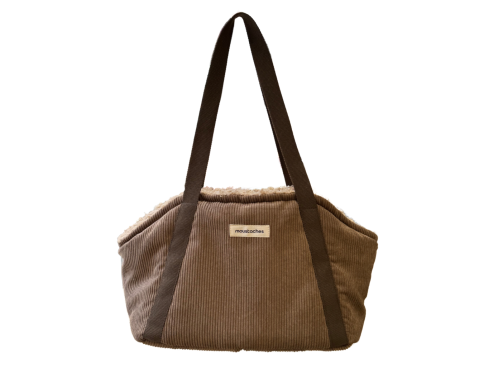 SAC TRANSP MOUSTACHES VELOURS COT. BRUN PM