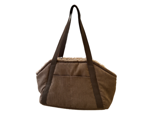 SAC TRANSP MOUSTACHES VELOURS COT. BRUN PM