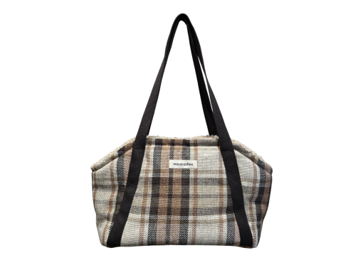 sac de transport voyage chien chat tartan beige