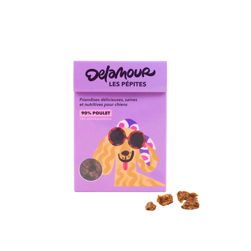 PEPITES DELAMOUR POULET-MYRTILLE-CANNEBERGE 75GR PEPITES DELAMOUR POULET-MYRTILLE-CANNEBERGE 75GR
