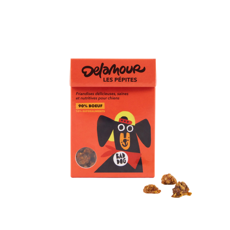 PEPITES DELAMOUR BOEUF-FRAMBOISE-EPINARD 75GR PEPITES DELAMOUR BOEUF-FRAMBOISE-EPINARD 75GR