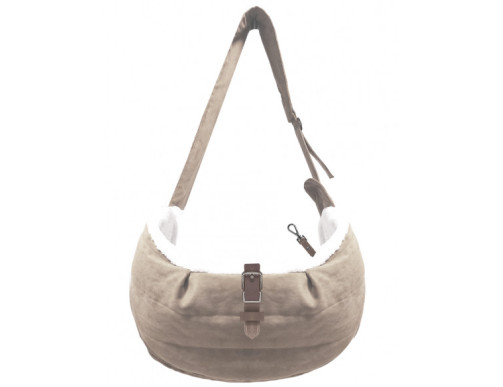 sac bandoulière daim beige transport pour chien