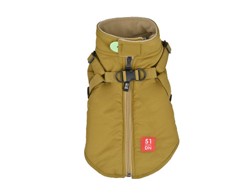 manteau moutarde chien harnais