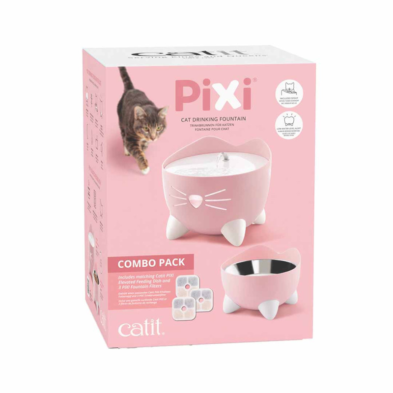 COMBO KIT CATIT PIXI FONTAINE+BOL+FILTRES ROSE