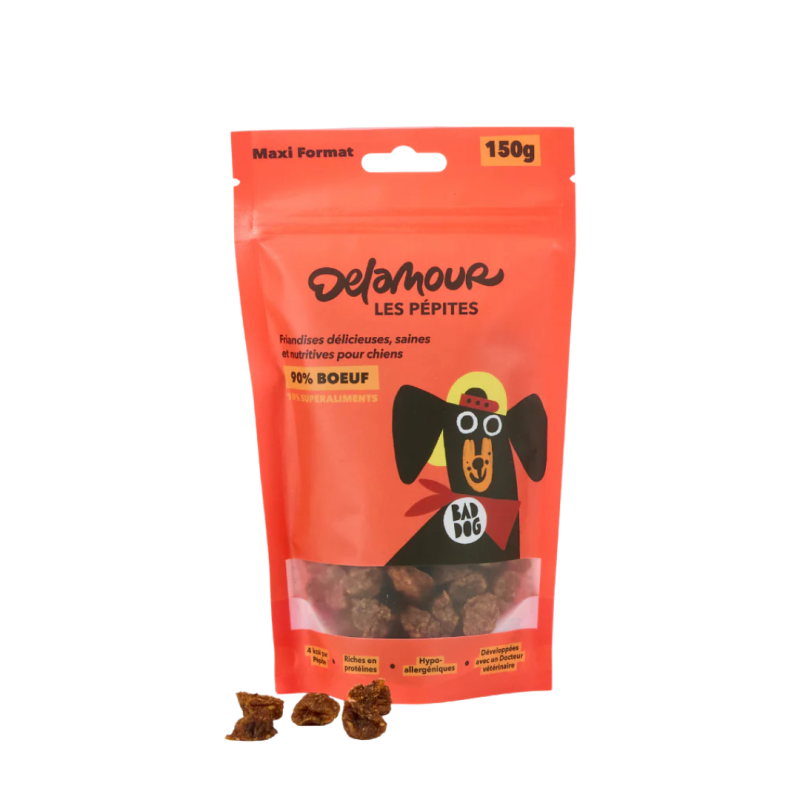 RECHARGE PEPITES DELAMOUR BOEUF-FRAMBOISE-EPINARD 150GR