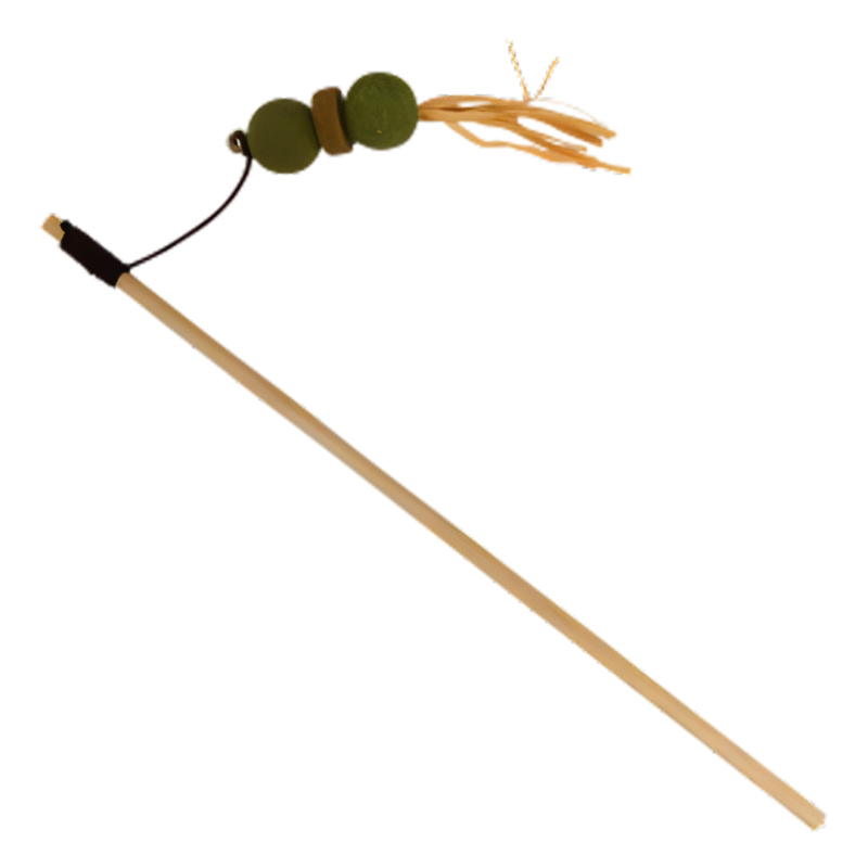 CANNE AVEC BOULE D'HERBE ET PLUMES