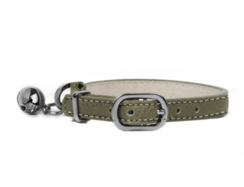 collier chat cuir kaki élégant sécurité confortable léger pratique durable naturel chic quotidien