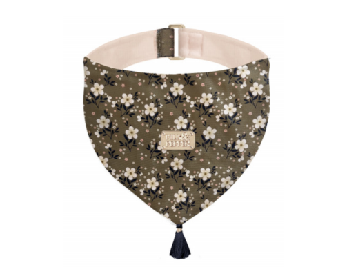 bandana chien floral kaki rose accessoire élégant confortable réglable mode style tendance look canin