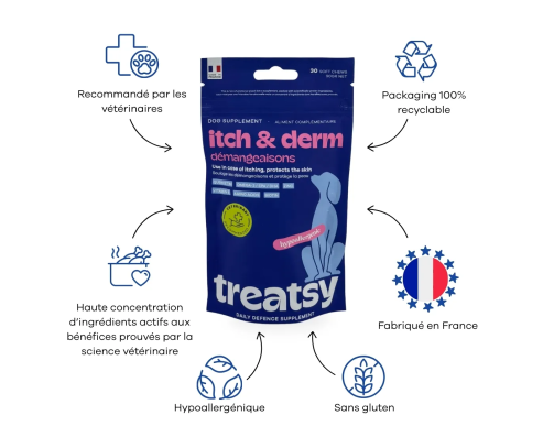 TREATSY DOG SUPPLEMENT ANT-DEMANGEAISON 30 BOUCHEES 90GR TREATSY DOG SUPPLEMENT ANT-DEMANGEAISON 30 BOUCHEES 90GR