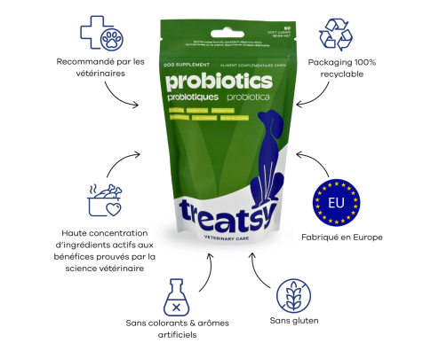 TREATSY DOG SUPPLEMENT PROBIOTIQUES 30 BOUCHEES 90GR TREATSY DOG SUPPLEMENT PROBIOTIQUES 30 BOUCHEES 90GR
