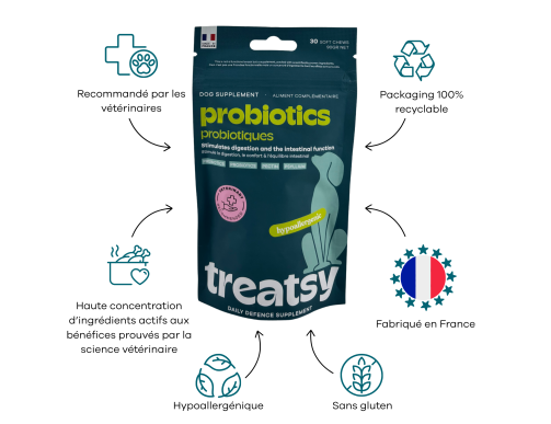 TREATSY DOG SUPPLEMENT PROBIOTIQUES 30 BOUCHEES 90GR