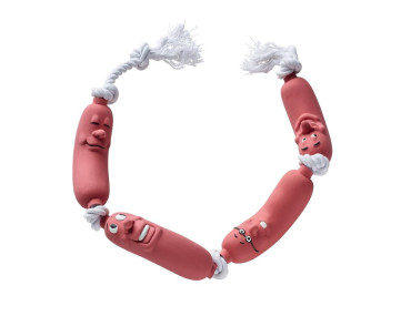JOUET SAUCISSE LATEX AVEC CORDE
